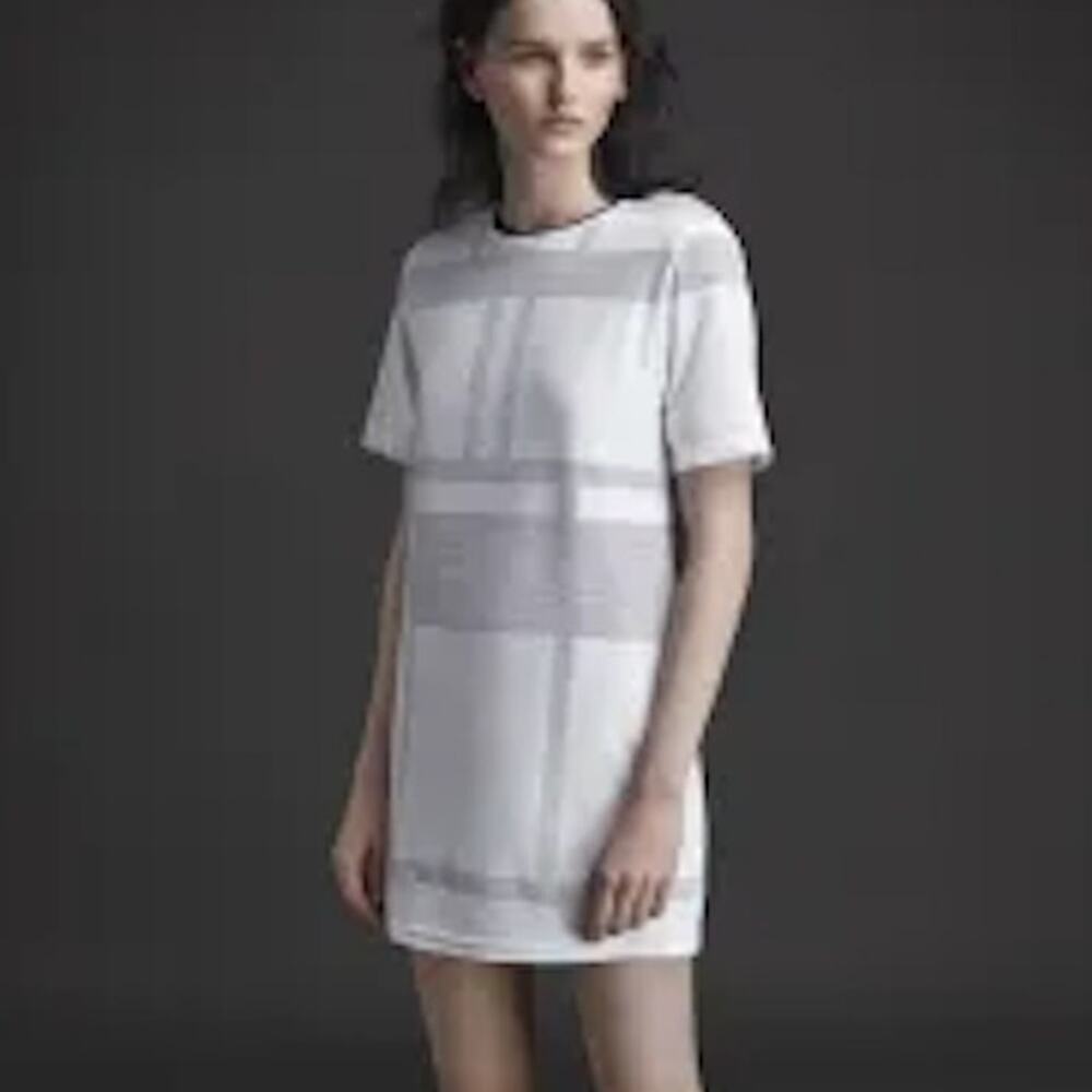 PUBLIC SCHOOL NY Mesh Paneled Geometric Design Shift Dress L White Minimalist